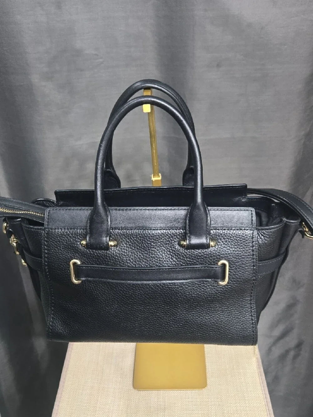 Coach Swagger 27 Black Pebbled Leather Satchel with Gold Hardware